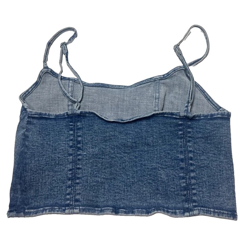 American Eagle Denim Crop Top Corset Style Stretchy Adjustable Womens Medium - Picture 4 of 5